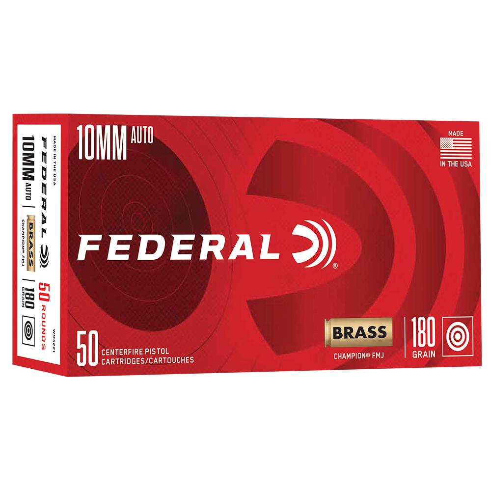 FEDERAL 10MM AUTO 180GR FMJ CHAMPION BRASS 50 RD/BX 20 BX/CS