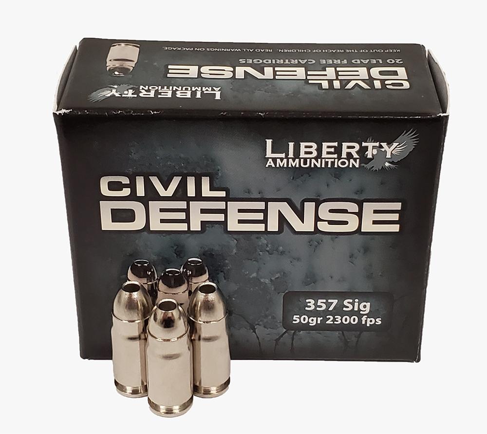 Liberty Ammunition Civil Defense .357 SIG 50GR Copper Mono Frag HP Lead Free 20RD