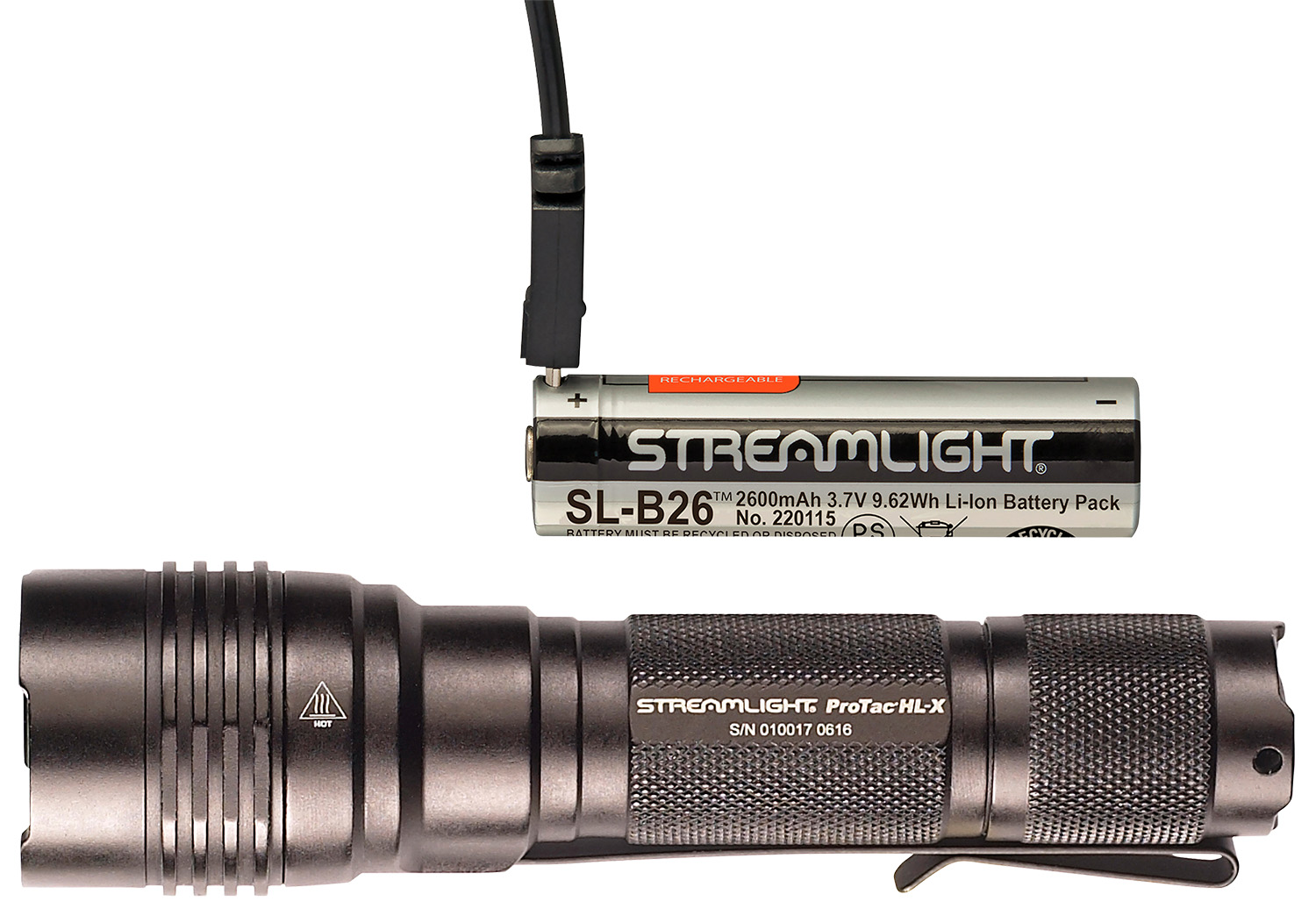 Streamlight ProTac HLX USB 18650 USB battery USB cord and holster