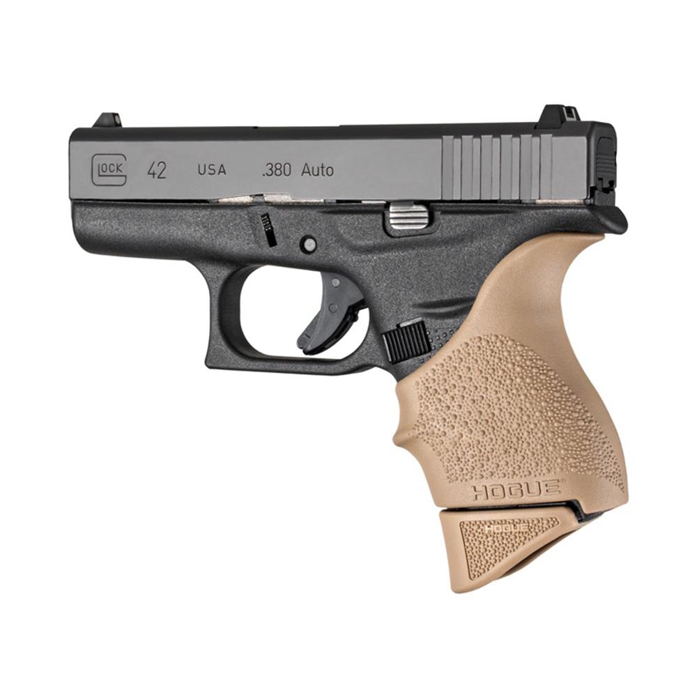 Hogue Overmolded Rubber Grip Extension Base Pad for Glock 42 6/rd Magazines FDE