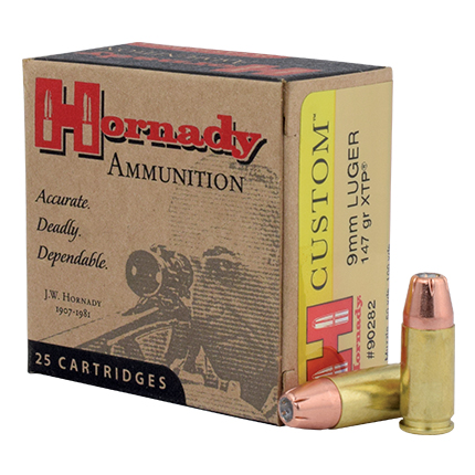 Hornady Custom Handgun Ammunition 9mm Luger 147 gr XTP 975 fps 25/ct