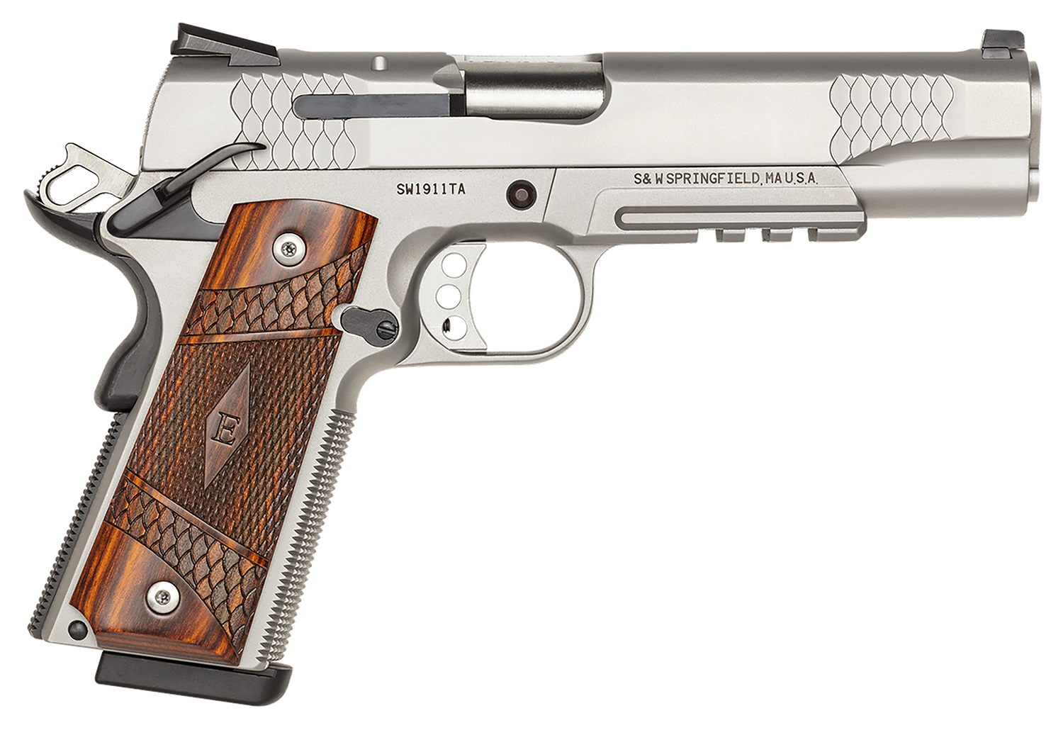 Smith & Wesson Inc. S&W M1911TA E-Series Tactical Rail Handgun 45 Auto 8rd Magazine 5" Barrel Wood Grips