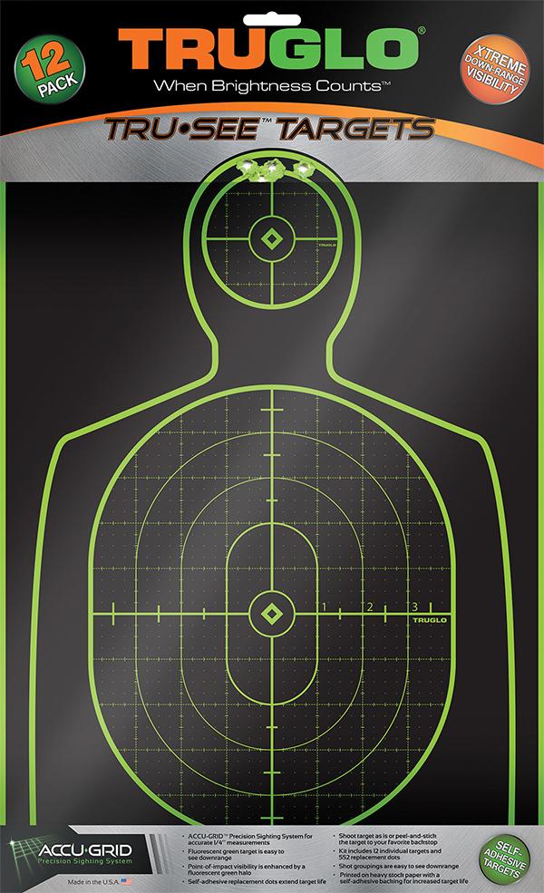TRUGLO TRU-SEE Self Adhesive Targets - Handgun 12x18 Green 12 Pack