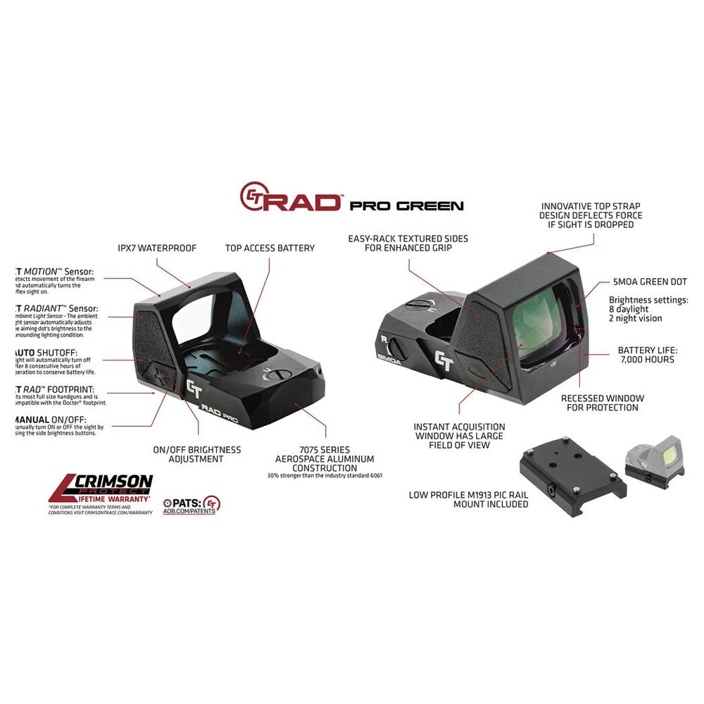Crimson Trace CT RAD Pro - Green Reflex Sight for Full Size Pistols