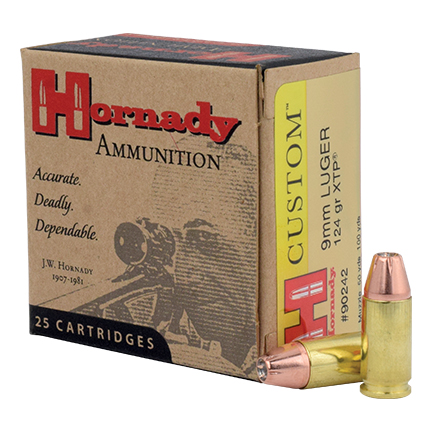 Hornady Custom Handgun Ammunition 9mm Luger 124 gr XTP 1110 fps 25/ct