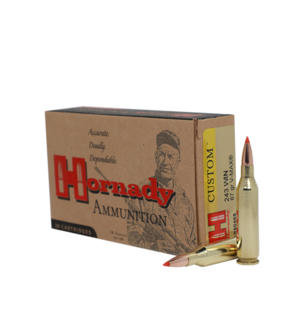 Hornady Custom Rifle Ammunition .243 Win 87gr V-Max 3240 fps 20/ct
