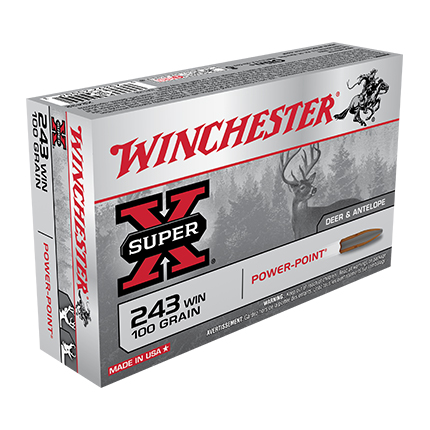 Winchester Power Point Rifle Ammunition .243 Win 100 gr. JSP 2960 fps 20/ct