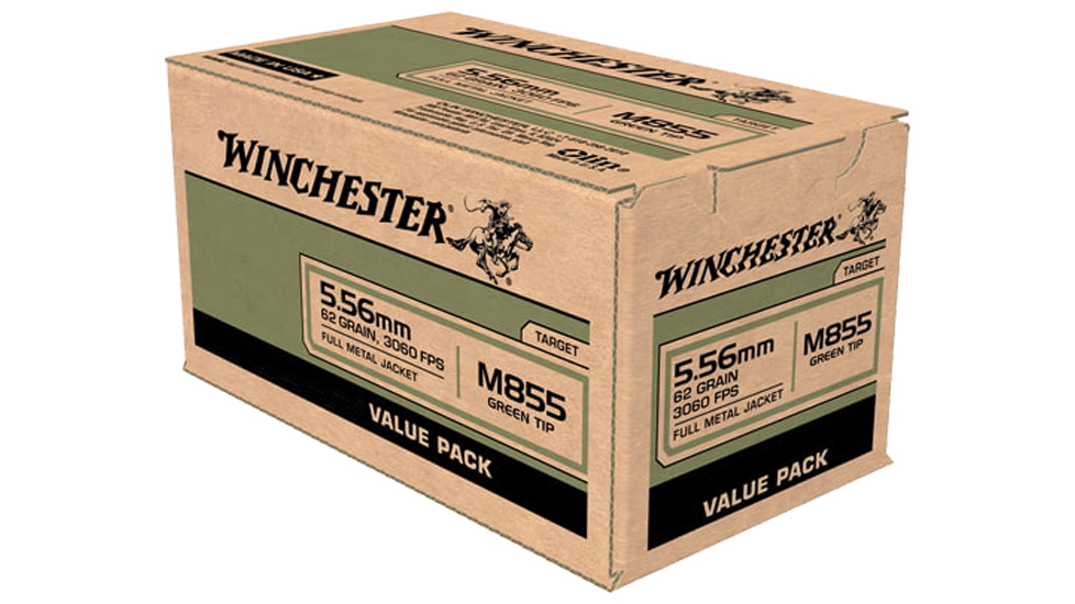 Winchester USA Lake City M855 Green Tip Rifle Ammunition 5.56X45 NATO 62 gr. FMJ 3060 fps 200/ct